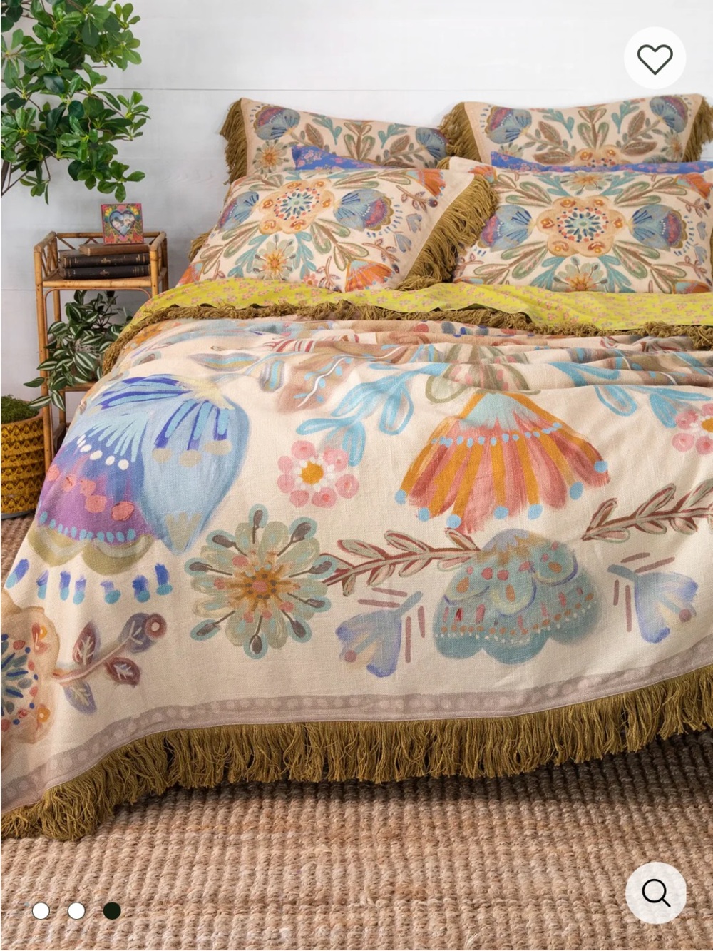 NATURAL LIFE Boho Floral Fringe Throw with 2 regulate shams Twin